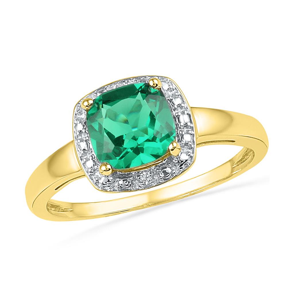 Image of ID 1 10k Yellow Gold Princess Created Emerald Solitaire Diamond Ring 1-3/4 Cttw