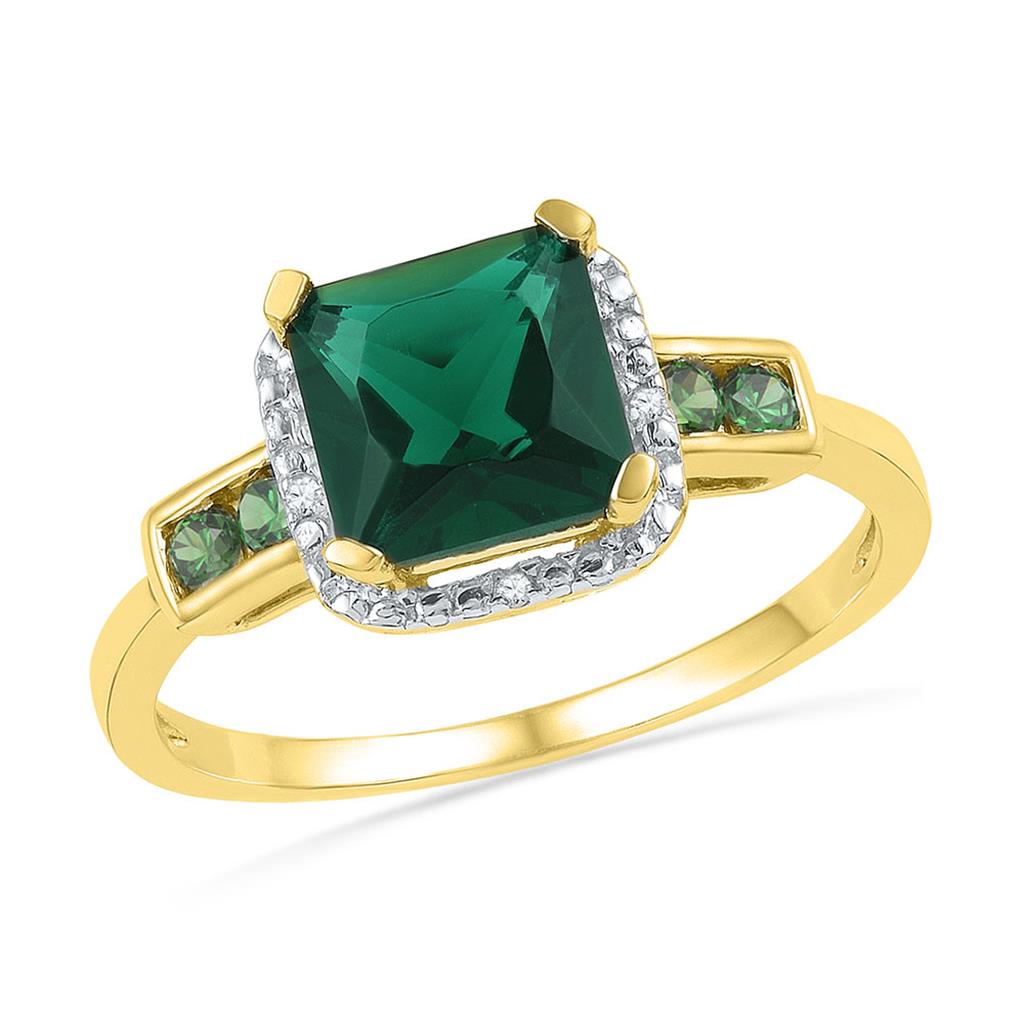 Image of ID 1 10k Yellow Gold Princess Created Emerald Solitaire Ring 1/5 Cttw