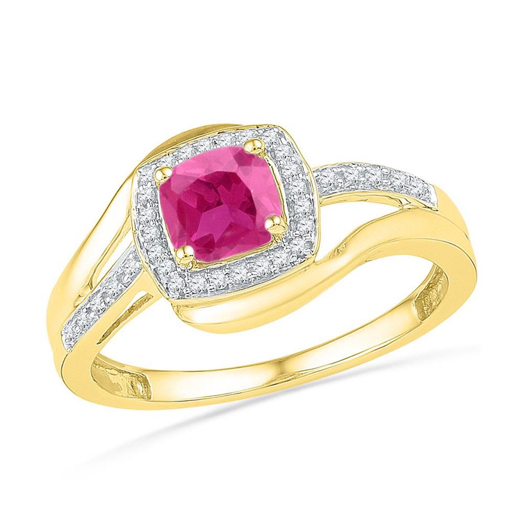 Image of ID 1 10k Yellow Gold Princess Created Pink Sapphire Solitaire Ring 1 Cttw
