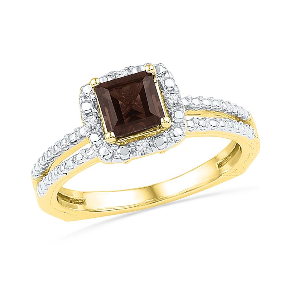 Image of ID 1 10k Yellow Gold Princess Created Smoky Quartz Solitaire Ring 3/4 Cttw