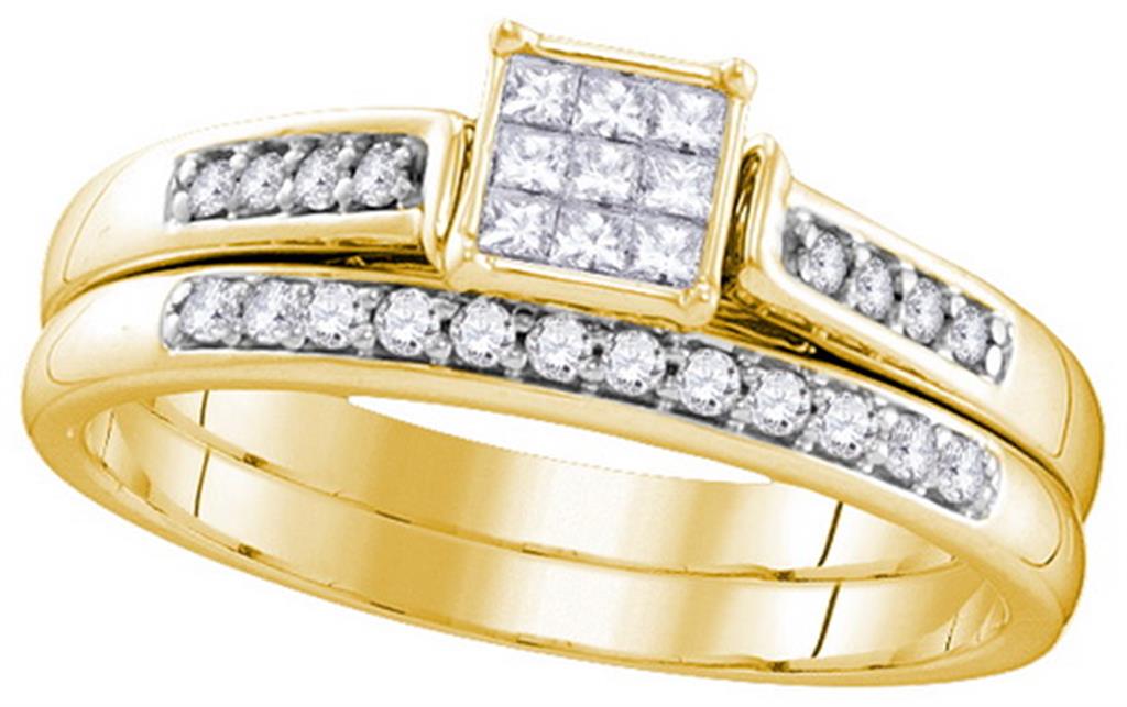 Image of ID 1 10k Yellow Gold Princess Diamond Bridal Wedding Ring Set 1/4 Cttw