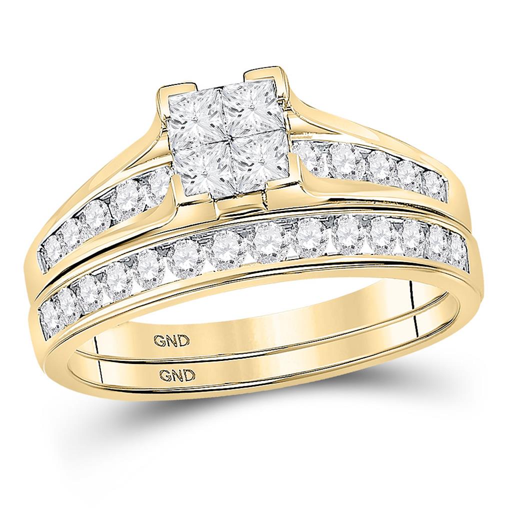 Image of ID 1 10k Yellow Gold Princess Diamond Bridal Wedding Ring Set 7/8 Cttw