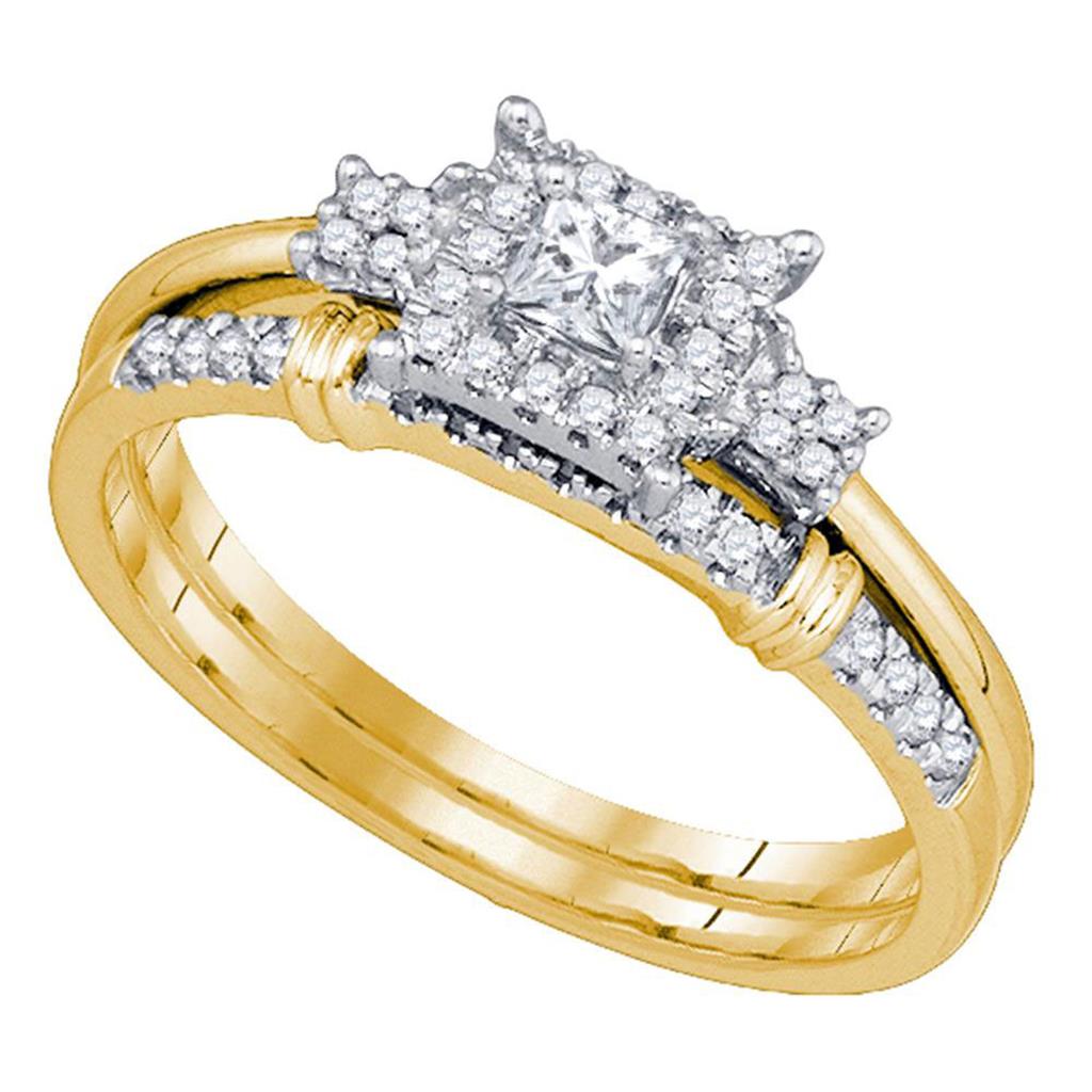 Image of ID 1 10k Yellow Gold Princess Diamond Halo Bridal Engagement Ring Set 1/3 Cttw