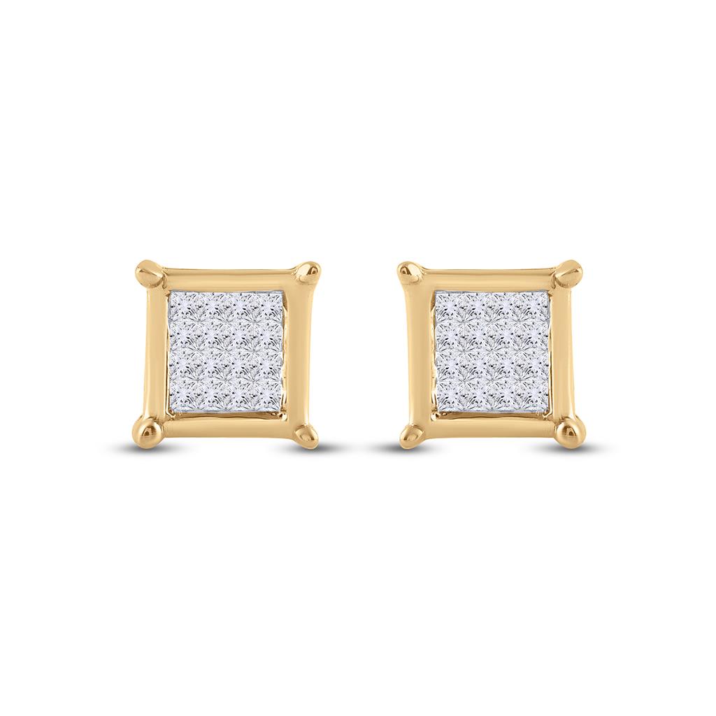 Image of ID 1 10k Yellow Gold Princess Diamond Square Earrings 1/4 Cttw