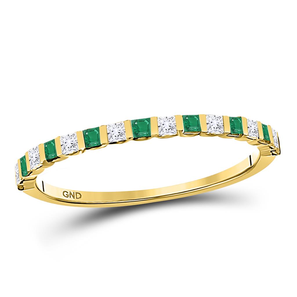 Image of ID 1 10k Yellow Gold Princess Emerald Diamond Alternating Stackable Band Ring 1/3 Cttw