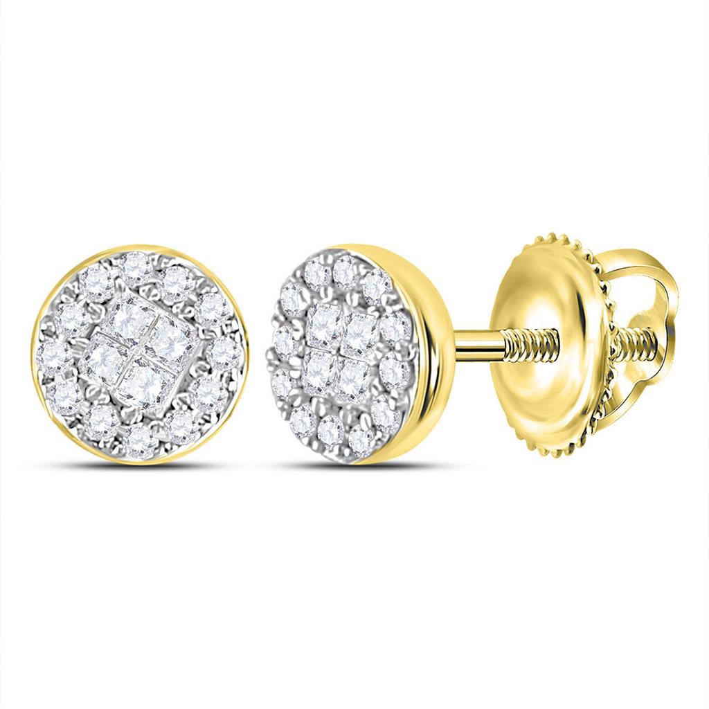 Image of ID 1 10k Yellow Gold Princess Round Diamond Cluster Earrings 1/6 Cttw