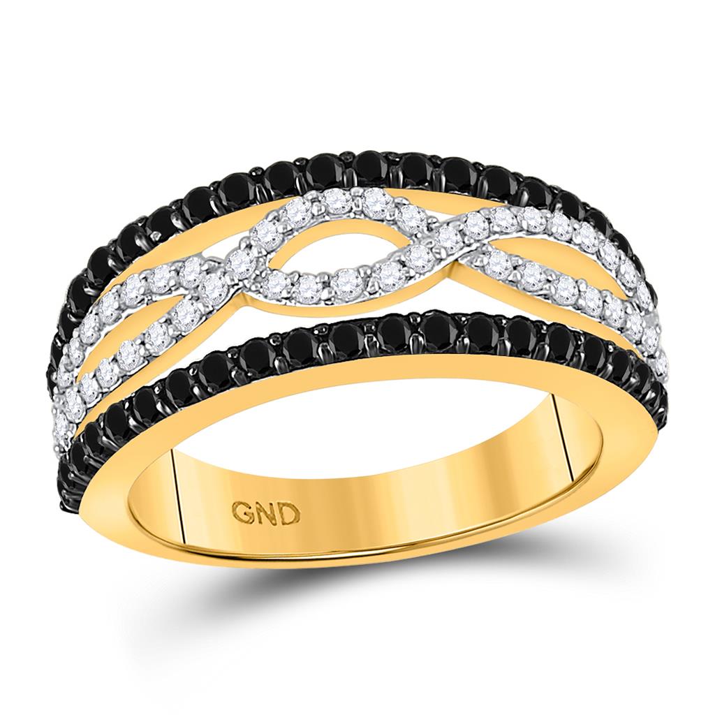 Image of ID 1 10k Yellow Gold Round Black Diamond Band Ring 1 Cttw