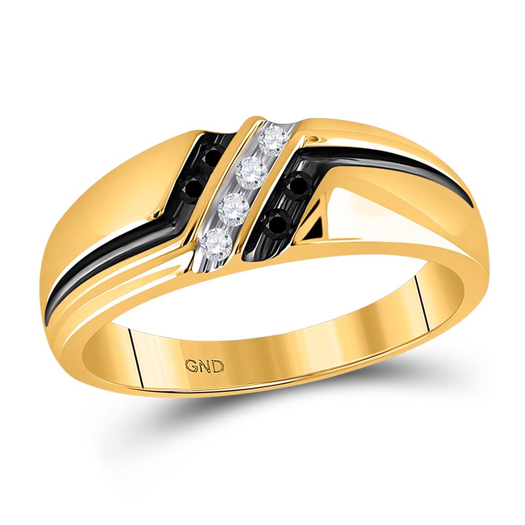 Image of ID 1 10k Yellow Gold Round Black Diamond Band Ring 1/5 Cttw