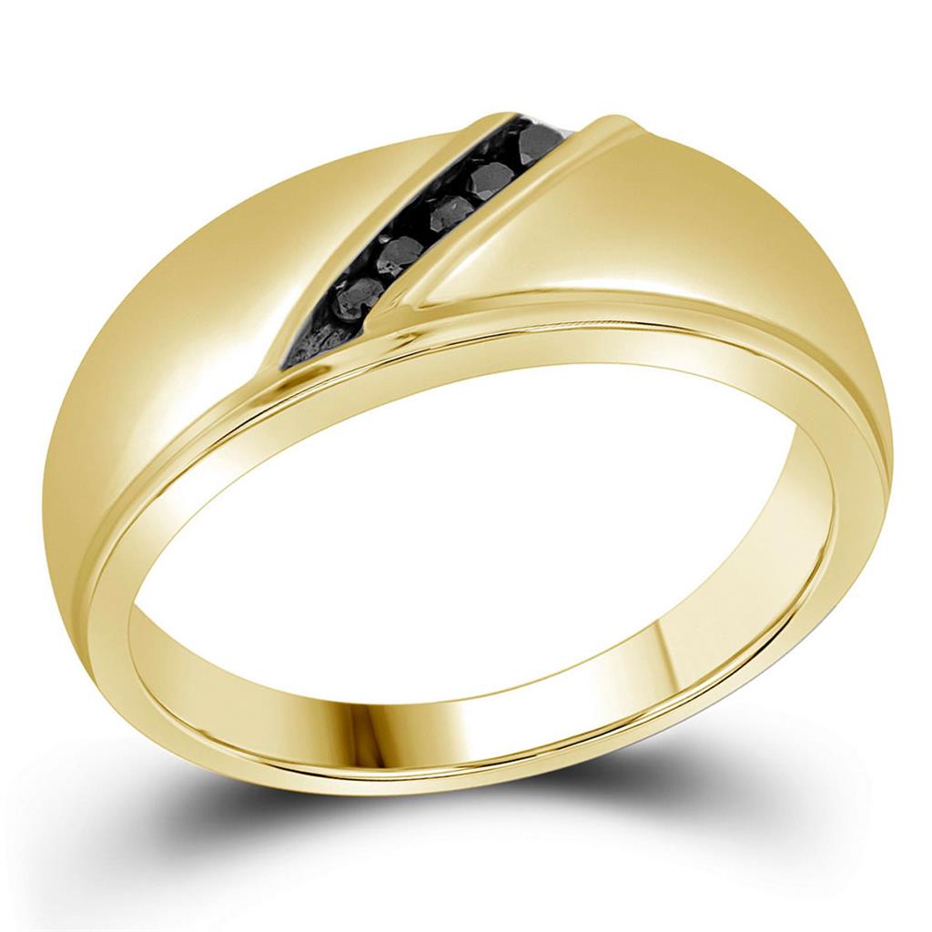 Image of ID 1 10k Yellow Gold Round Black Diamond Band Ring 1/8 Cttw