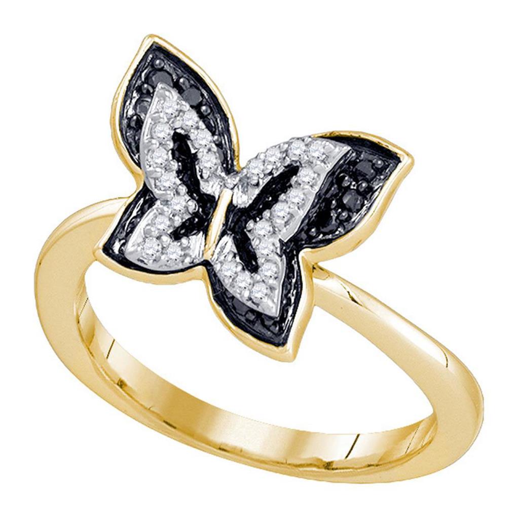 Image of ID 1 10k Yellow Gold Round Black Diamond Butterfly Bug Ring 1/3 Cttw