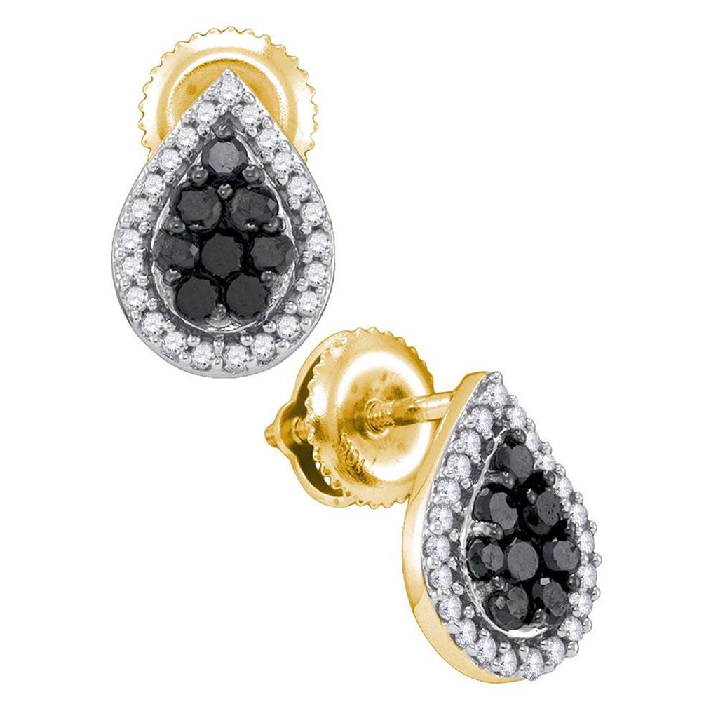 Image of ID 1 10k Yellow Gold Round Black Diamond Cluster Earrings 1/2 Cttw