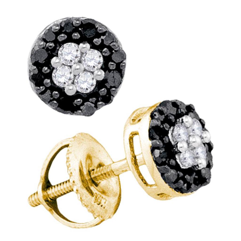 Image of ID 1 10k Yellow Gold Round Black Diamond Cluster Earrings 1/3 Cttw