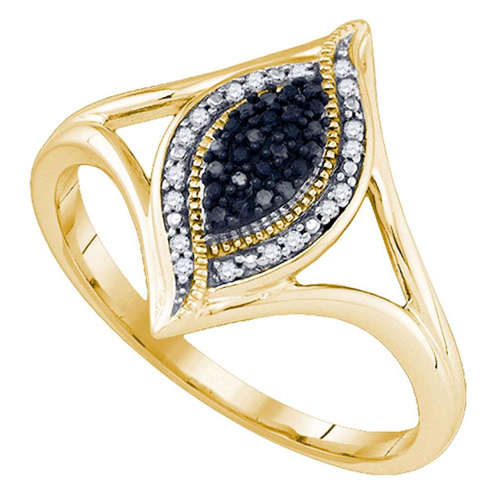 Image of ID 1 10k Yellow Gold Round Black Diamond Cluster Ring 1/10 Cttw