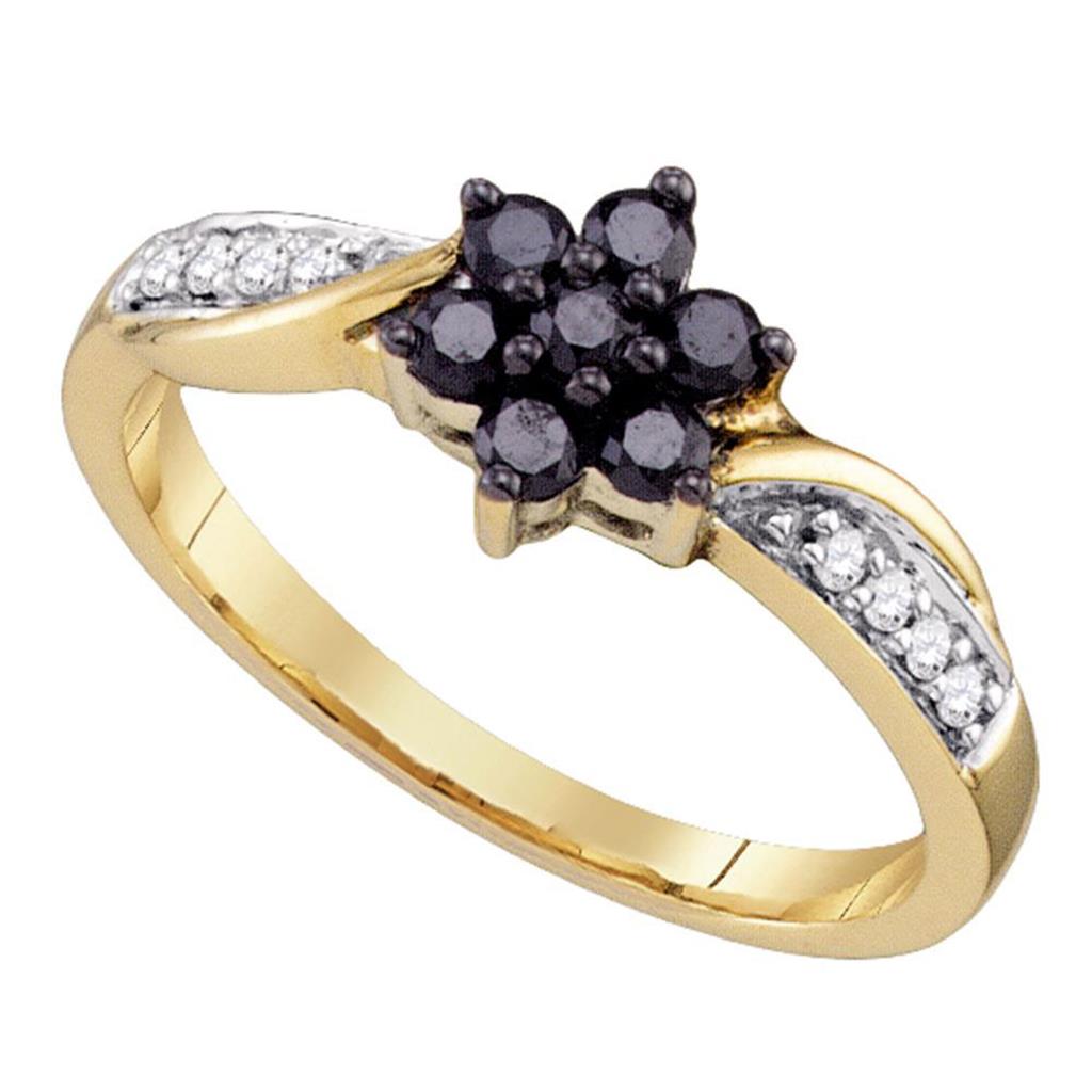 Image of ID 1 10k Yellow Gold Round Black Diamond Cluster Ring 1/3 Cttw