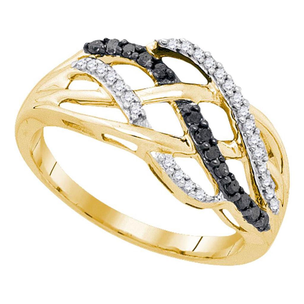 Image of ID 1 10k Yellow Gold Round Black Diamond Crossover Strand Band 1/4 Cttw
