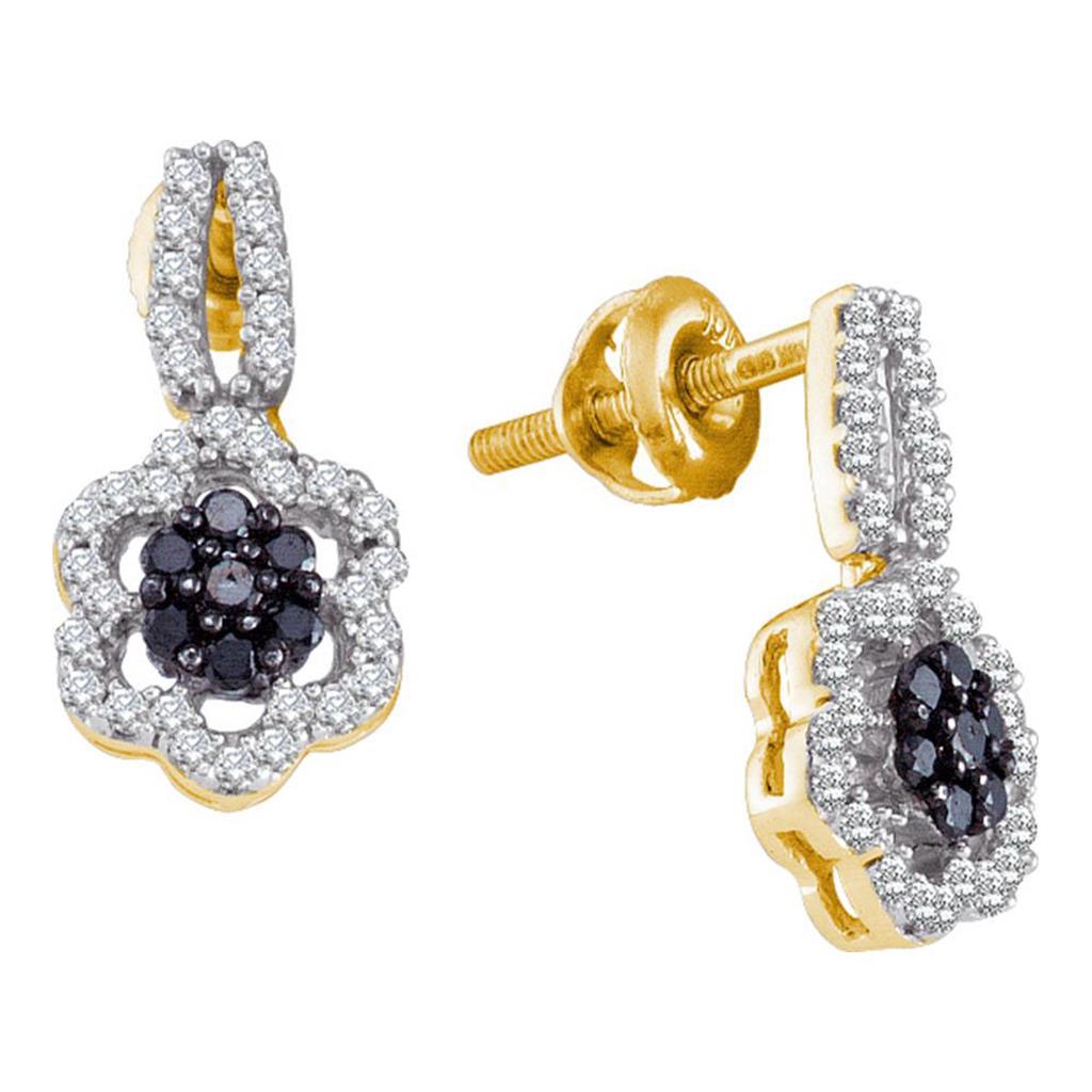 Image of ID 1 10k Yellow Gold Round Black Diamond Dangle Earrings 1/3 Cttw