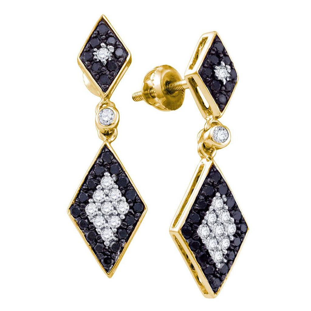 Image of ID 1 10k Yellow Gold Round Black Diamond Dangle Earrings 5/8 Cttw