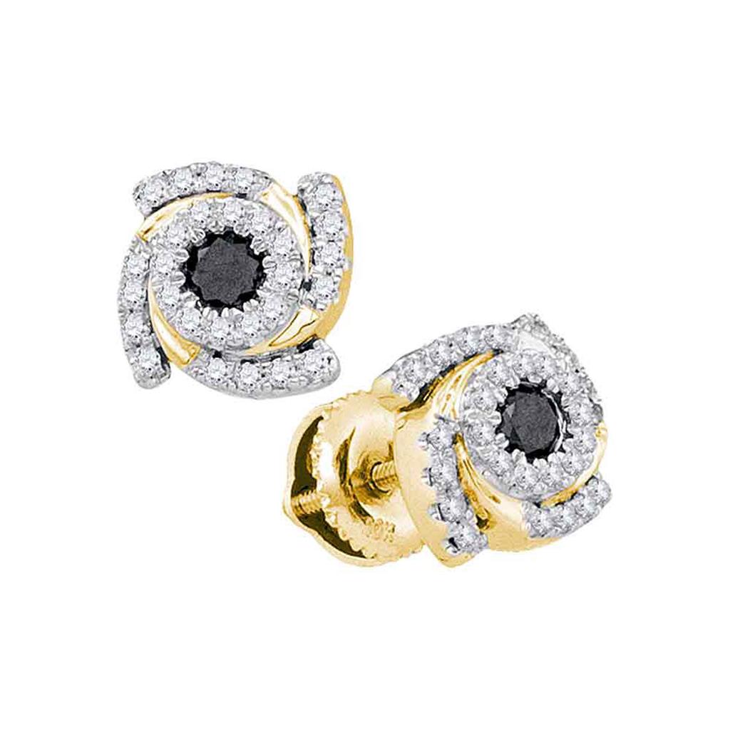 Image of ID 1 10k Yellow Gold Round Black Diamond Fashion Earrings 1/2 Cttw