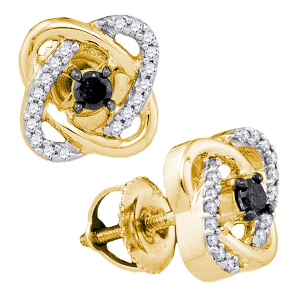 Image of ID 1 10k Yellow Gold Round Black Diamond Fashion Earrings 1/4 Cttw