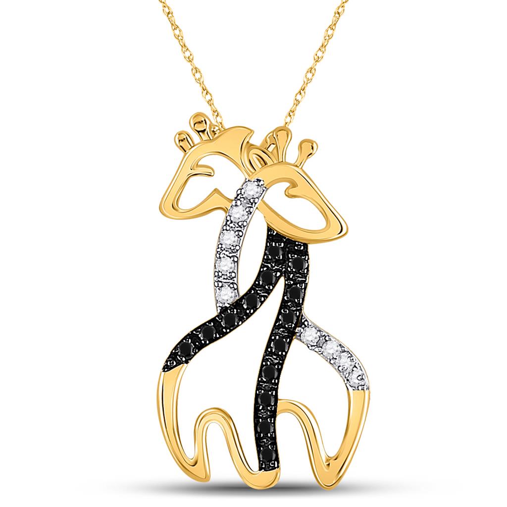 Image of ID 1 10k Yellow Gold Round Black Diamond Giraffe Pendant 1/8 Cttw