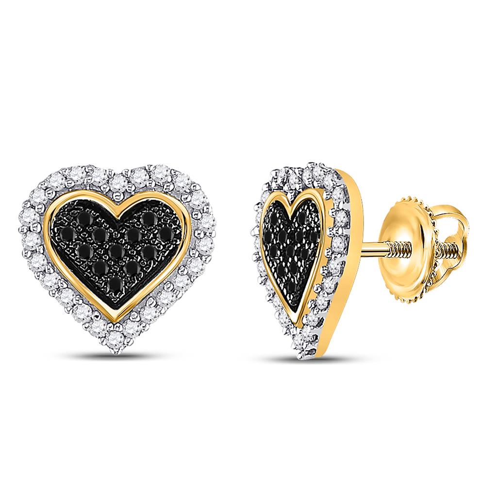 Image of ID 1 10k Yellow Gold Round Black Diamond Heart Earrings 1/4 Cttw