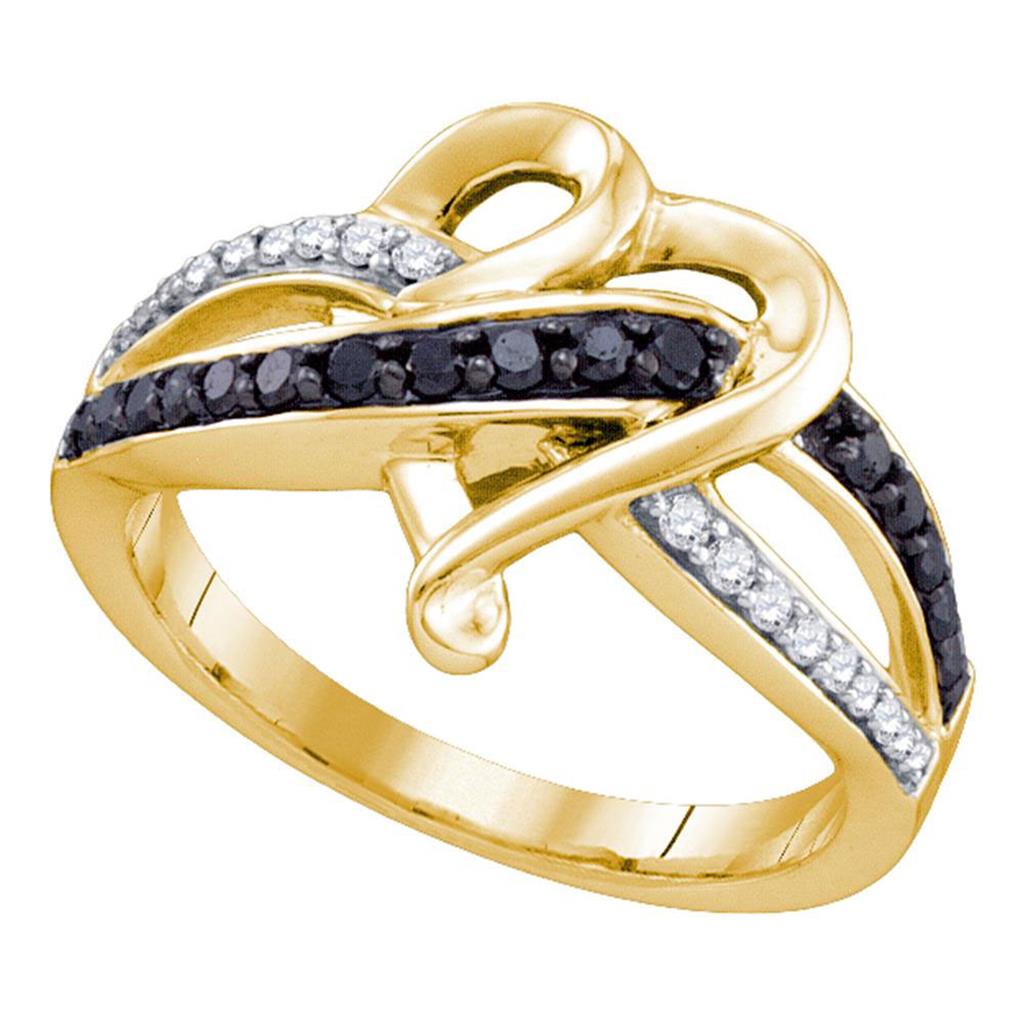 Image of ID 1 10k Yellow Gold Round Black Diamond Heart Ring 1/3 Cttw