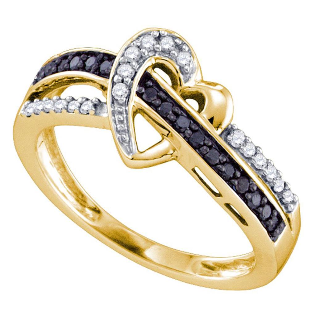 Image of ID 1 10k Yellow Gold Round Black Diamond Heart Ring 1/4 Cttw