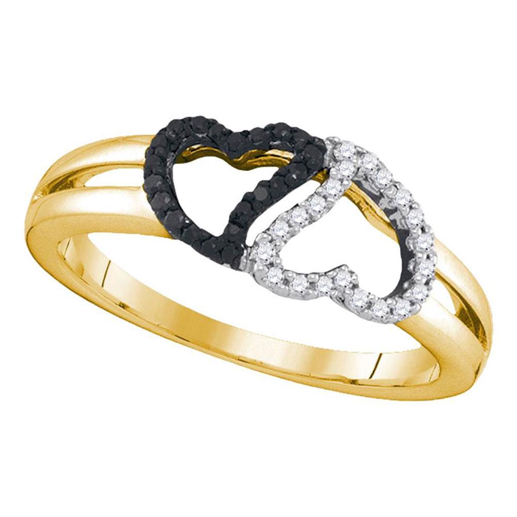 Image of ID 1 10k Yellow Gold Round Black Diamond Heart Ring 1/6 Cttw