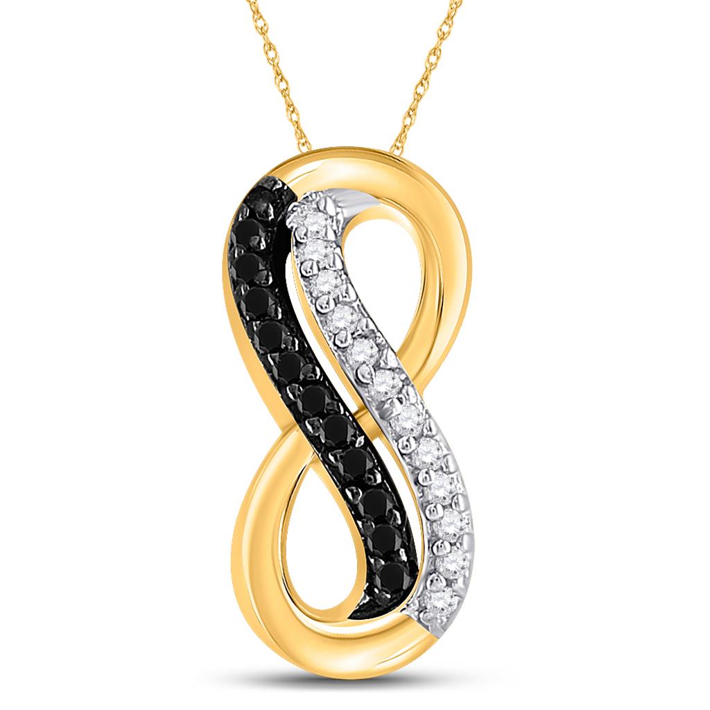 Image of ID 1 10k Yellow Gold Round Black Diamond Infinity Pendant 1/10 Cttw