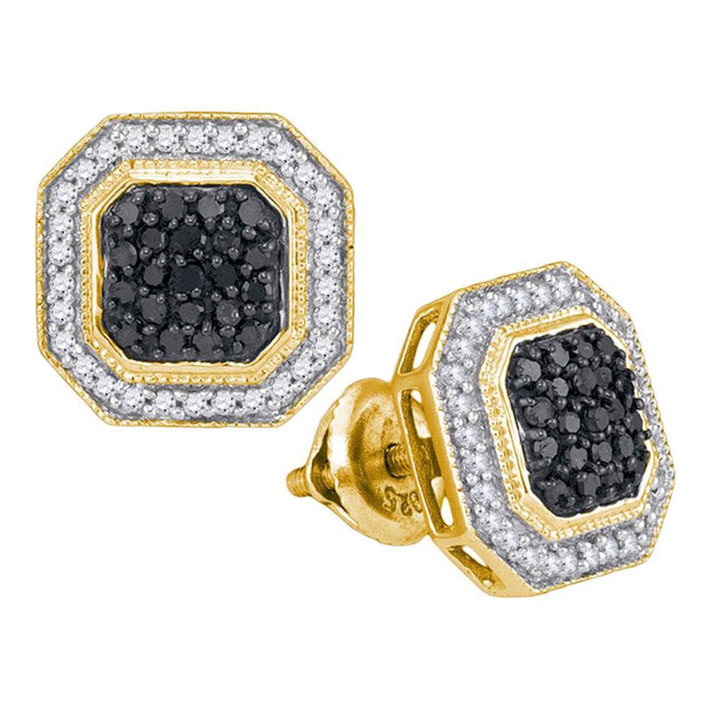Image of ID 1 10k Yellow Gold Round Black Diamond Octagon Earrings 1/2 Cttw