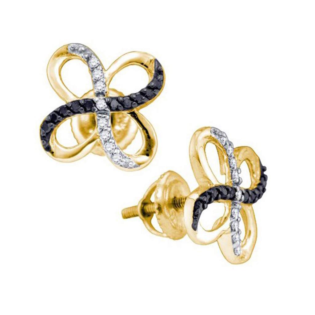 Image of ID 1 10k Yellow Gold Round Black Diamond Pinwheel Stud Earrings 1/5 Cttw