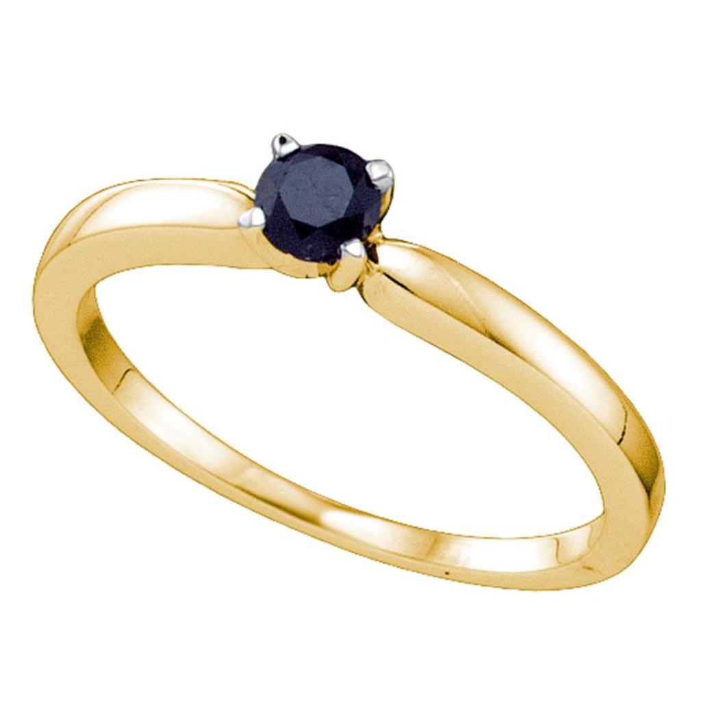 Image of ID 1 10k Yellow Gold Round Black Diamond Solitaire Bridal Engagement Ring 1/4 Cttw