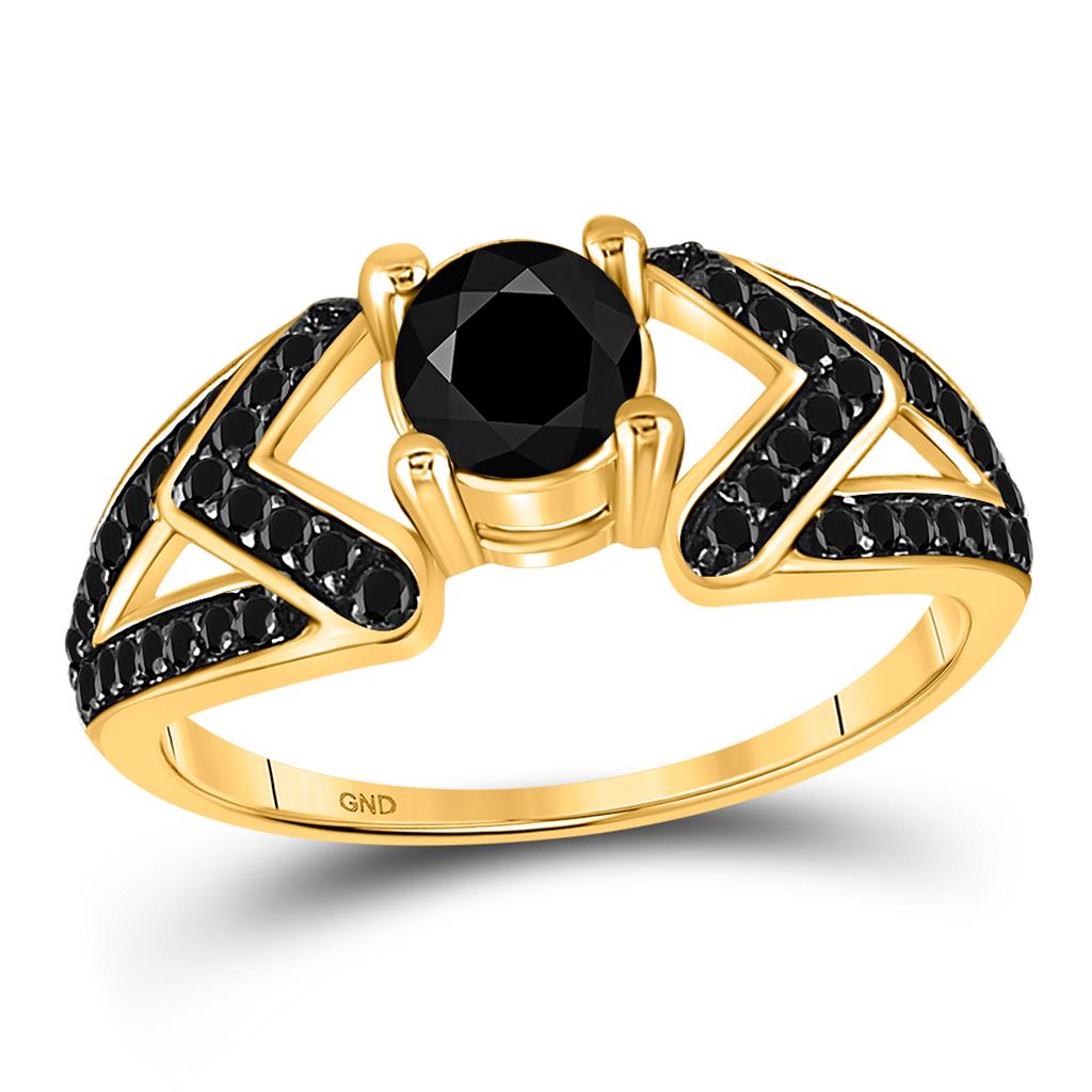 Image of ID 1 10k Yellow Gold Round Black Diamond Solitaire Bridal Ring 1 Cttw