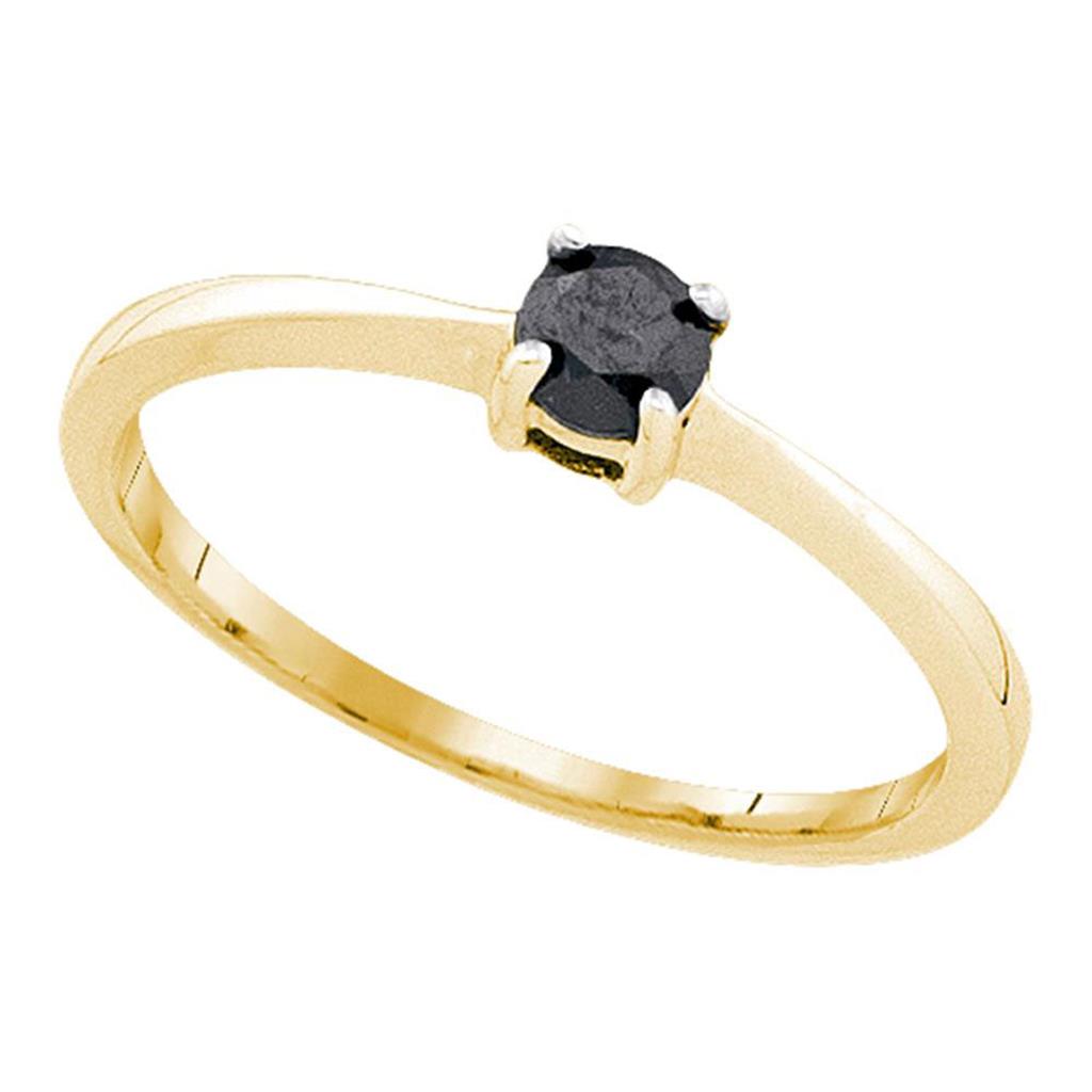 Image of ID 1 10k Yellow Gold Round Black Diamond Solitaire Bridal Ring 1/4 Cttw