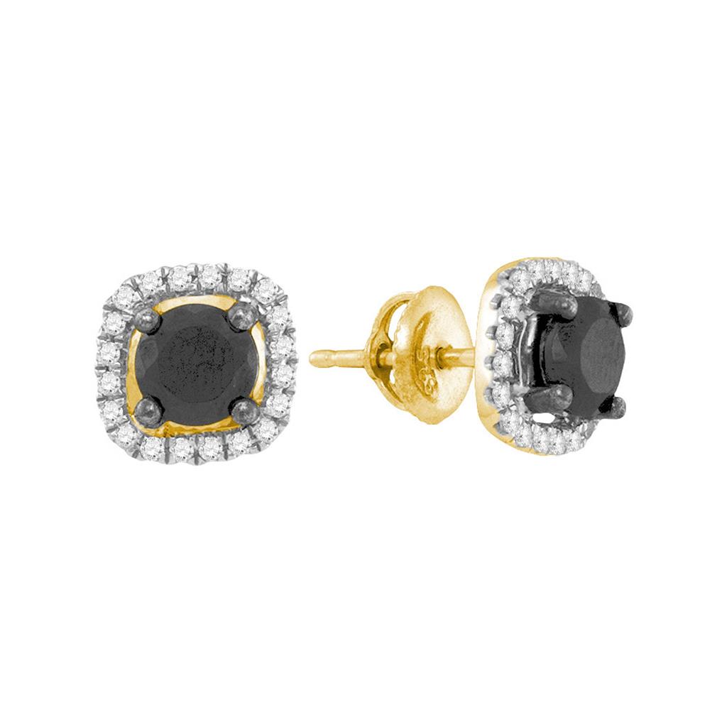 Image of ID 1 10k Yellow Gold Round Black Diamond Solitaire Earrings 1-7/8 Cttw