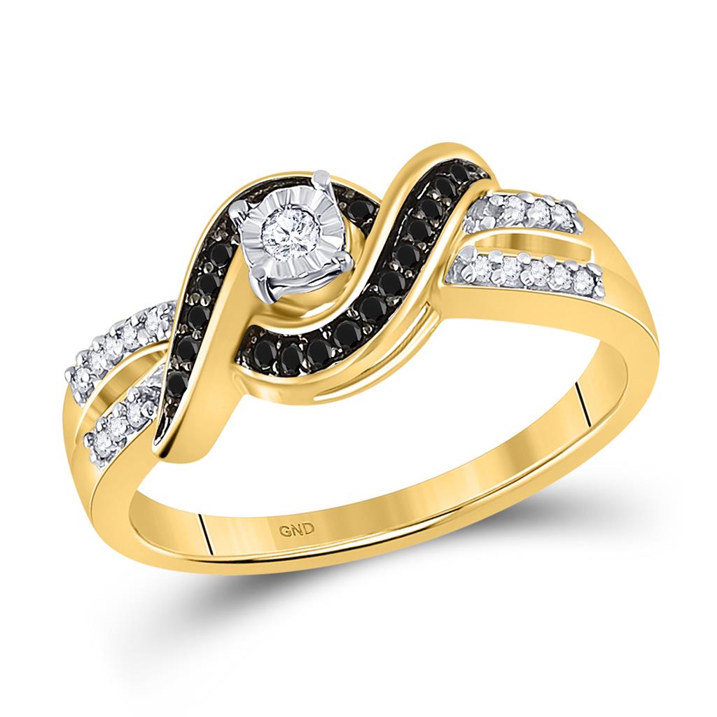 Image of ID 1 10k Yellow Gold Round Black Diamond Solitaire Ring 1/5 Cttw