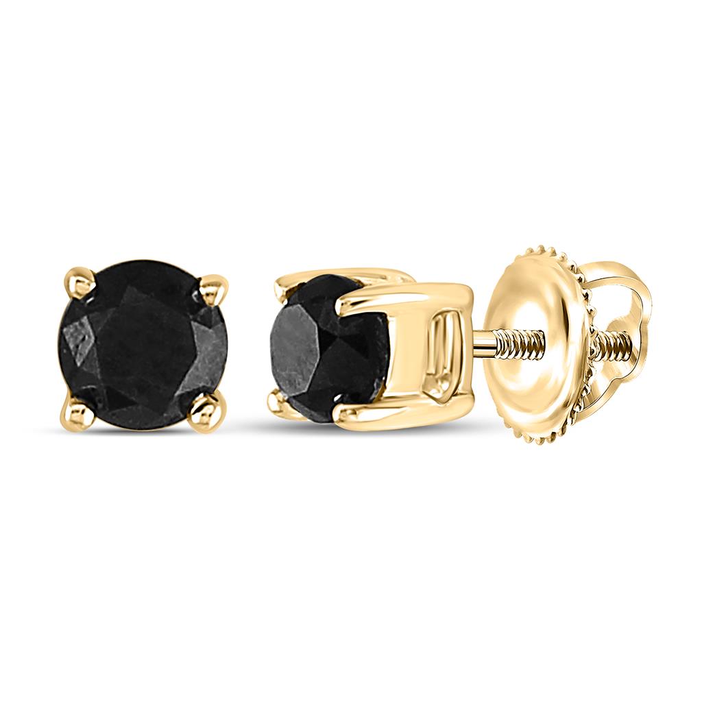 Image of ID 1 10k Yellow Gold Round Black Diamond Solitaire Stud Earrings 1/2 Cttw