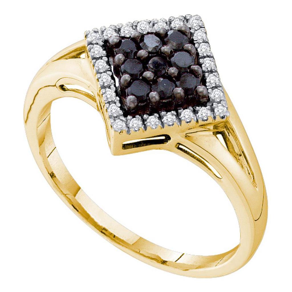 Image of ID 1 10k Yellow Gold Round Black Diamond Square Cluster Ring 1/5 Cttw