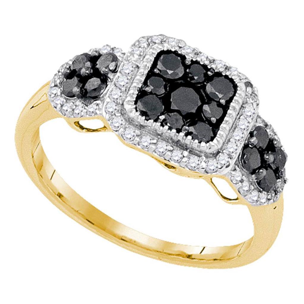 Image of ID 1 10k Yellow Gold Round Black Diamond Square Cluster Ring 3/4 Cttw