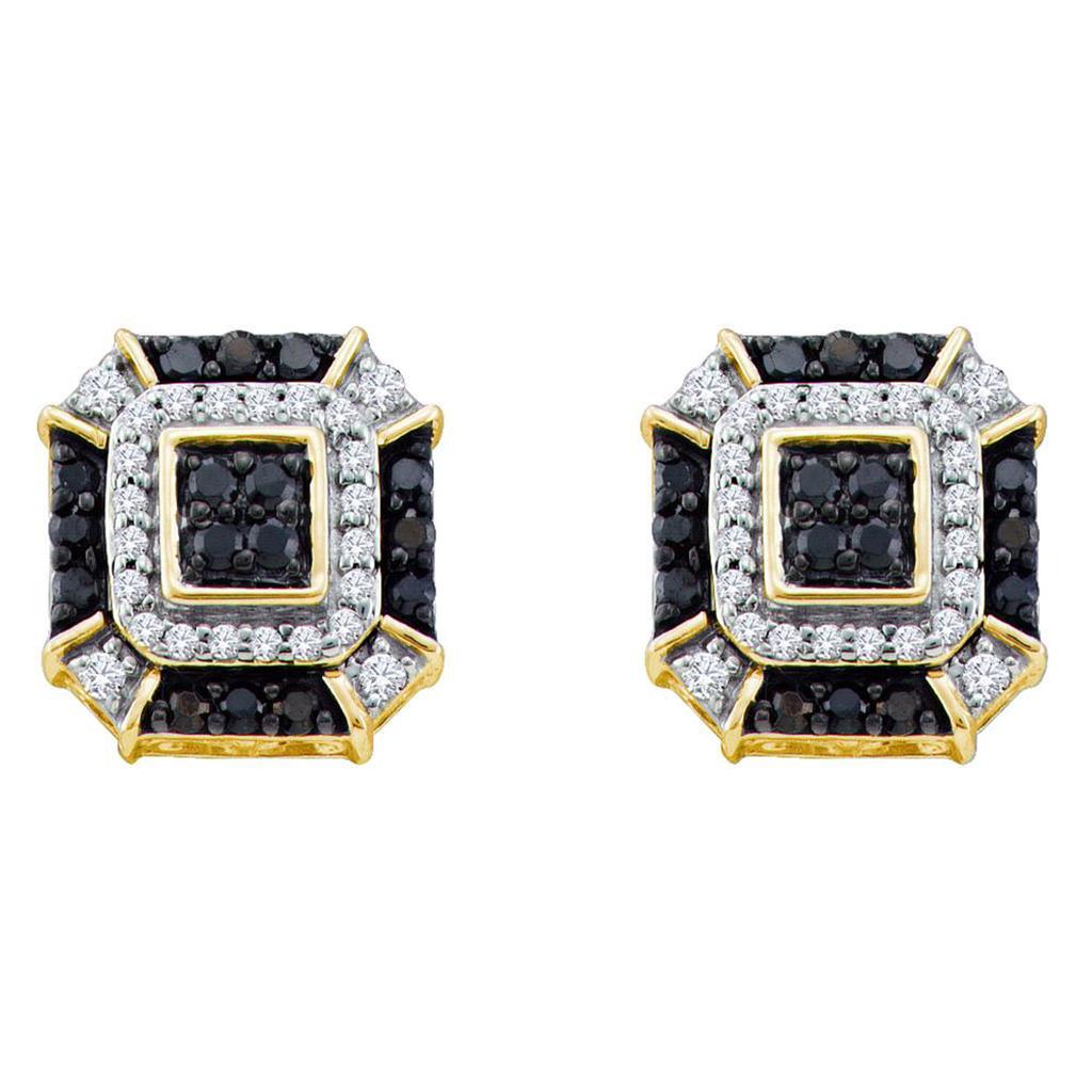 Image of ID 1 10k Yellow Gold Round Black Diamond Square Earrings 1/2 Cttw