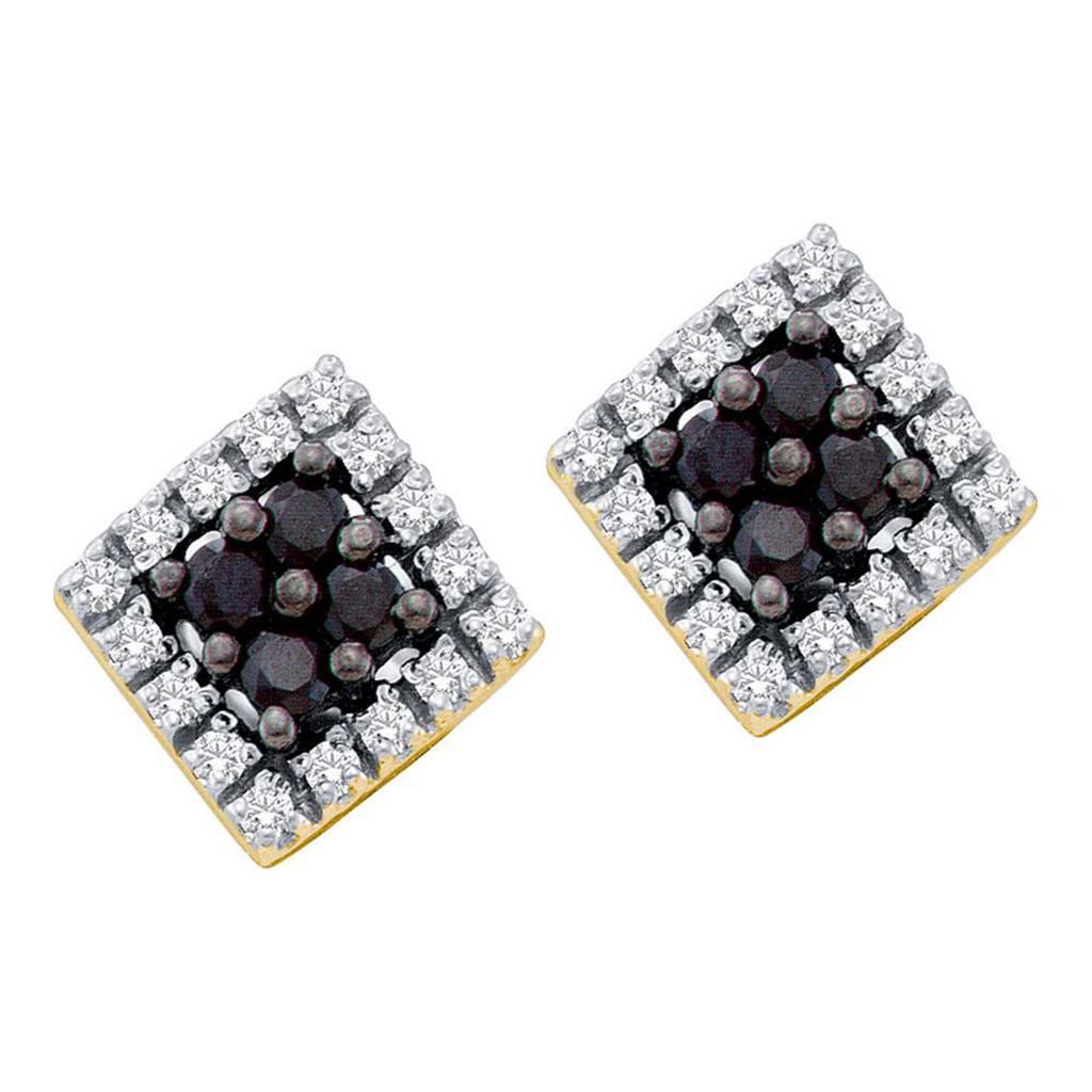 Image of ID 1 10k Yellow Gold Round Black Diamond Square Earrings 1/3 Cttw