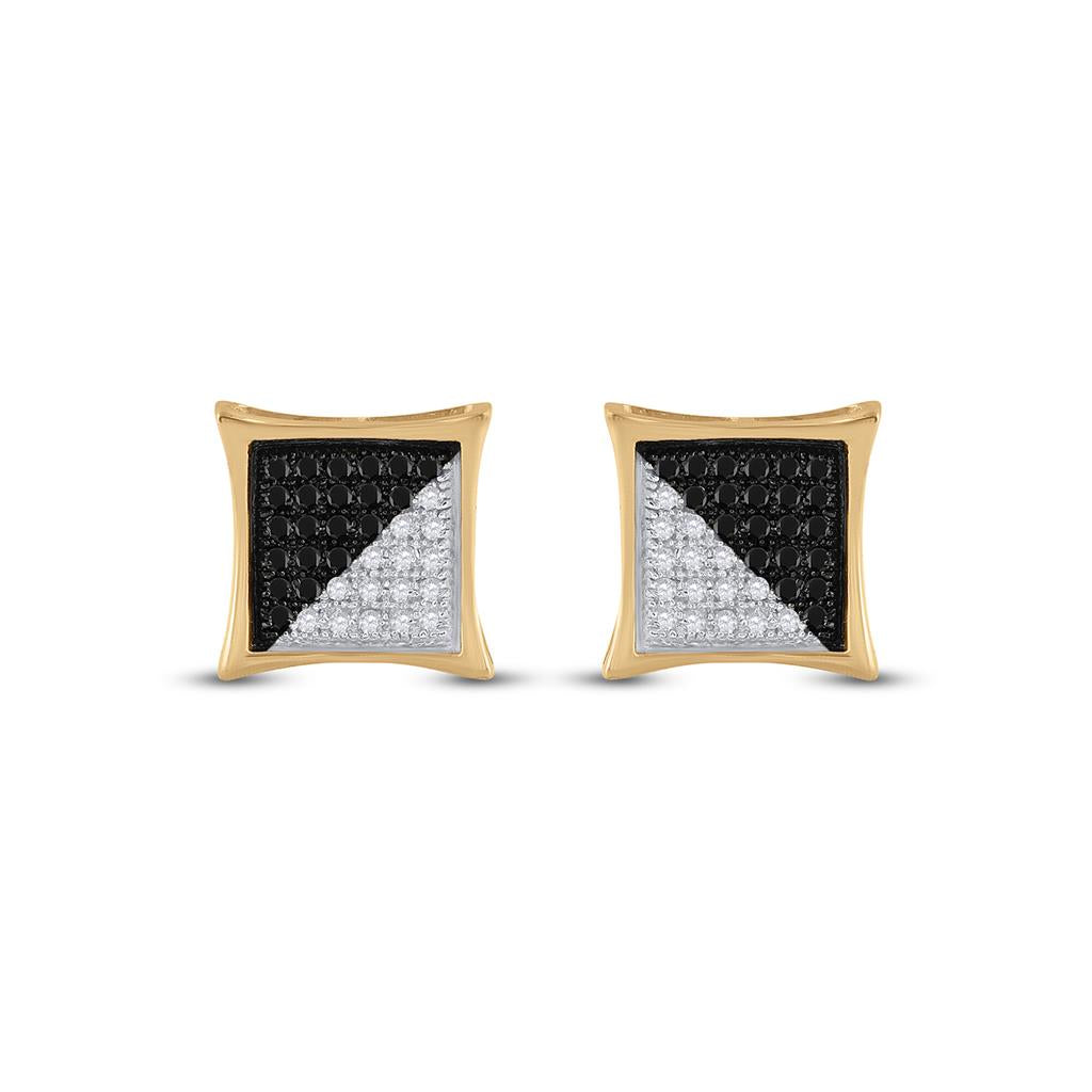 Image of ID 1 10k Yellow Gold Round Black Diamond Square Earrings 1/4 Cttw