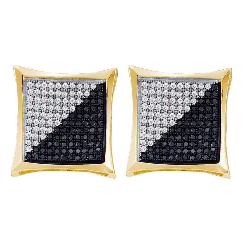 Image of ID 1 10k Yellow Gold Round Black Diamond Square Earrings 7/8 Cttw