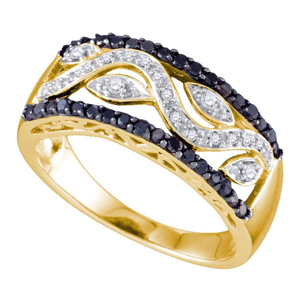Image of ID 1 10k Yellow Gold Round Black Diamond Vine Band Ring 3/8 Cttw