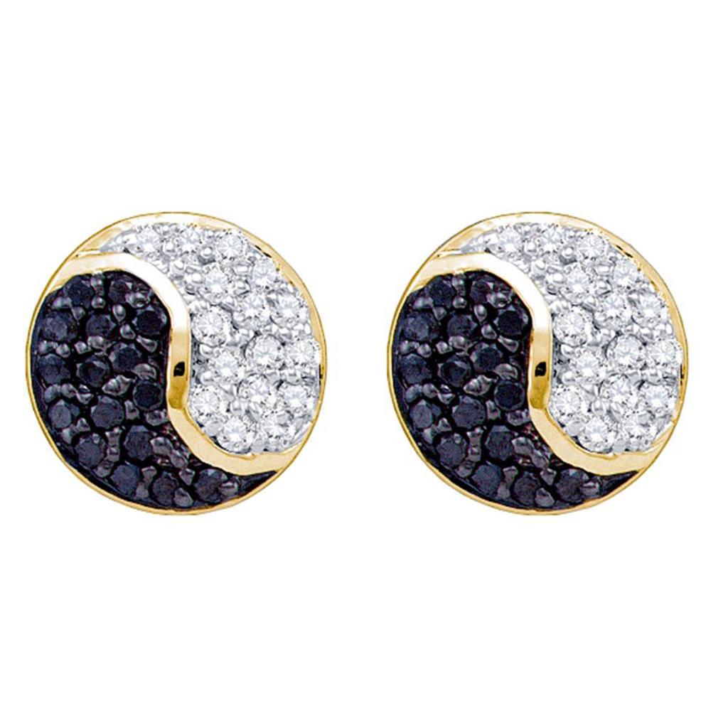 Image of ID 1 10k Yellow Gold Round Black Diamond Yin Yang Earrings 1/4 Cttw