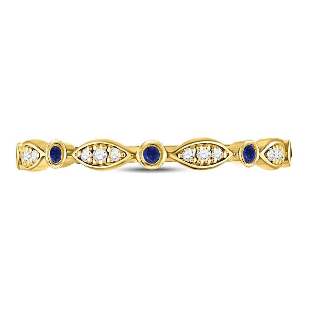 Image of ID 1 10k Yellow Gold Round Blue Sapphire Diamond Stackable Band Ring 1/10 Cttw