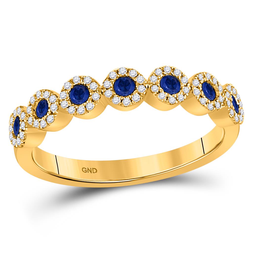 Image of ID 1 10k Yellow Gold Round Blue Sapphire Stackable Band Ring 1/2 Cttw