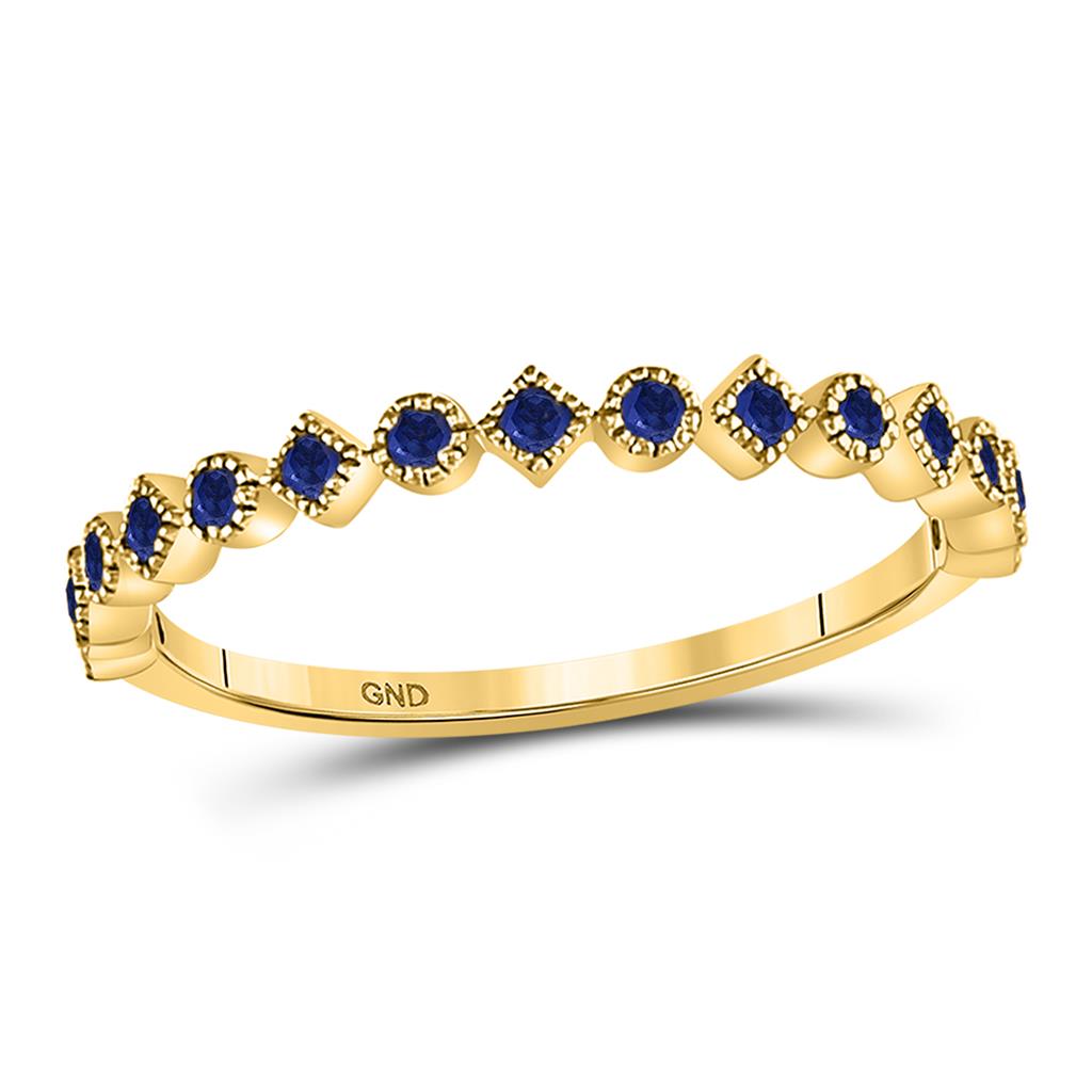 Image of ID 1 10k Yellow Gold Round Blue Sapphire Stackable Band Ring 1/5 Cttw
