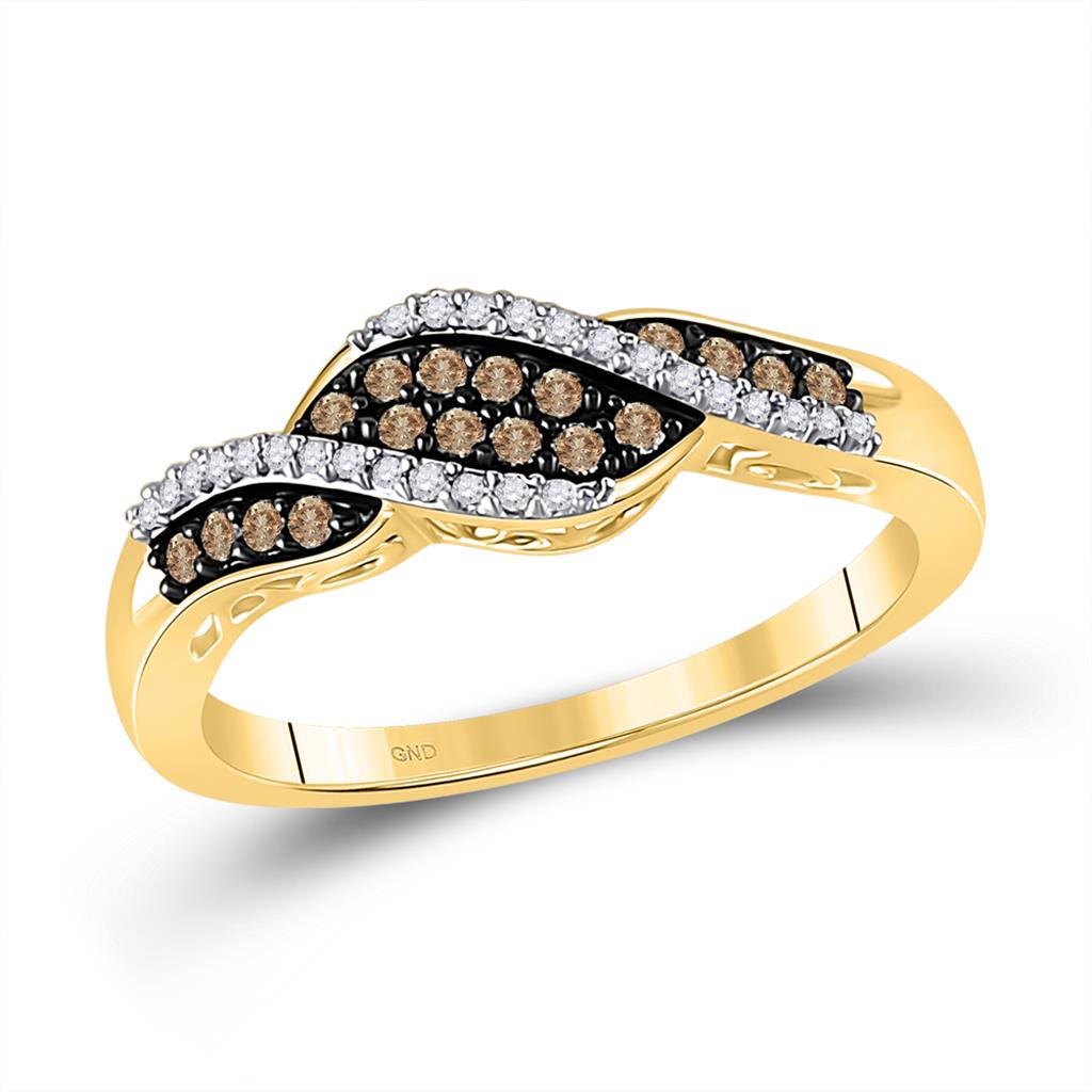 Image of ID 1 10k Yellow Gold Round Brown Diamond Band Ring 1/5 Cttw