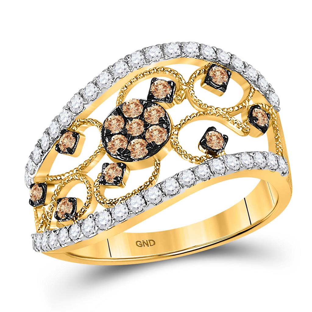 Image of ID 1 10k Yellow Gold Round Brown Diamond Cluster Band Ring 7/8 Cttw